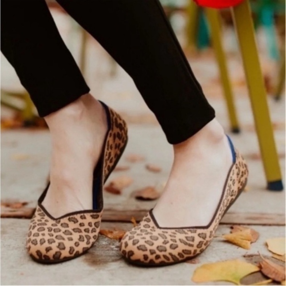 Rothy's Tan and Black Leopard Flats